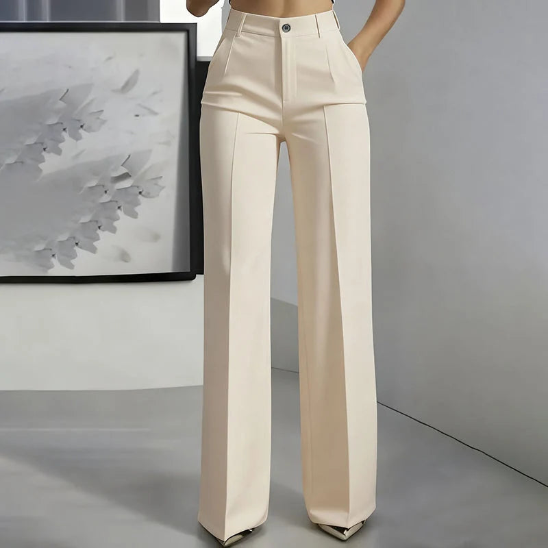 Women's Dress Pants High-Waist Straight-Leg Wrinkle-Resistant Polyester
