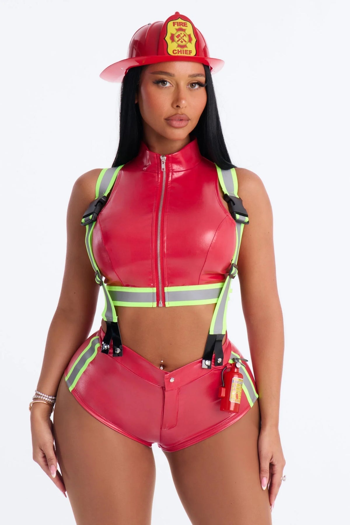 Women's Firefighter Costume 5-Piece Stretch Polyester Blend XS-3X