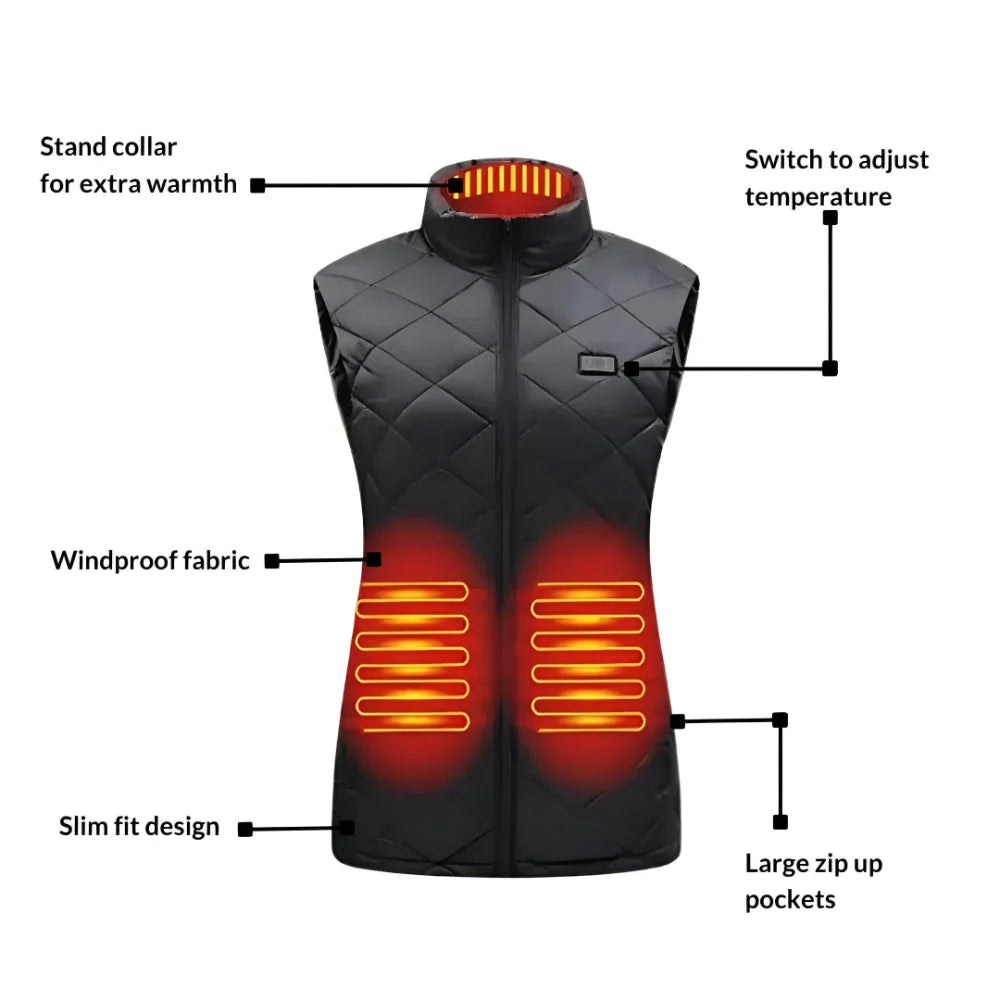 Women's Heated Vest USB Powered Nine Heating Zones Three Heat Levels