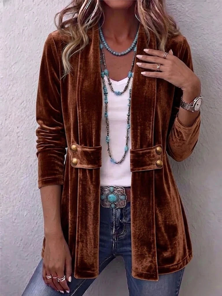 Women's Jacket Soft Plush Open Front Lapel Collar