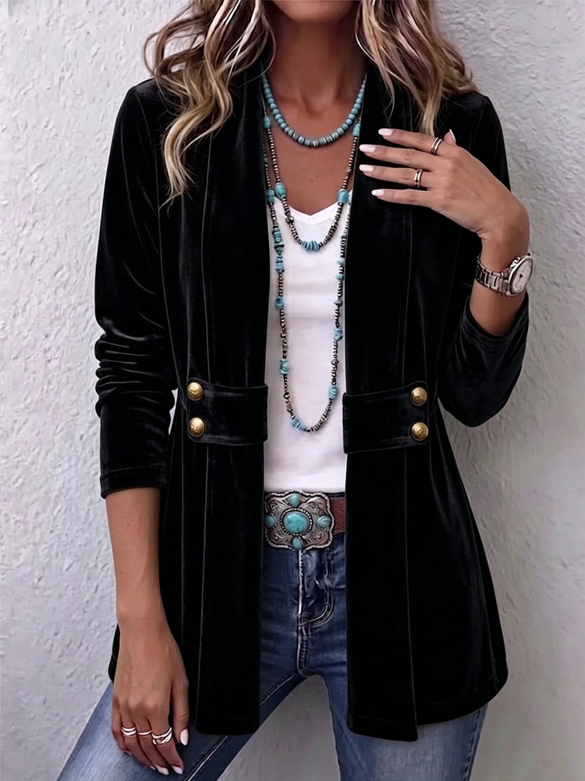 Women's Jacket Soft Plush Open Front Lapel Collar