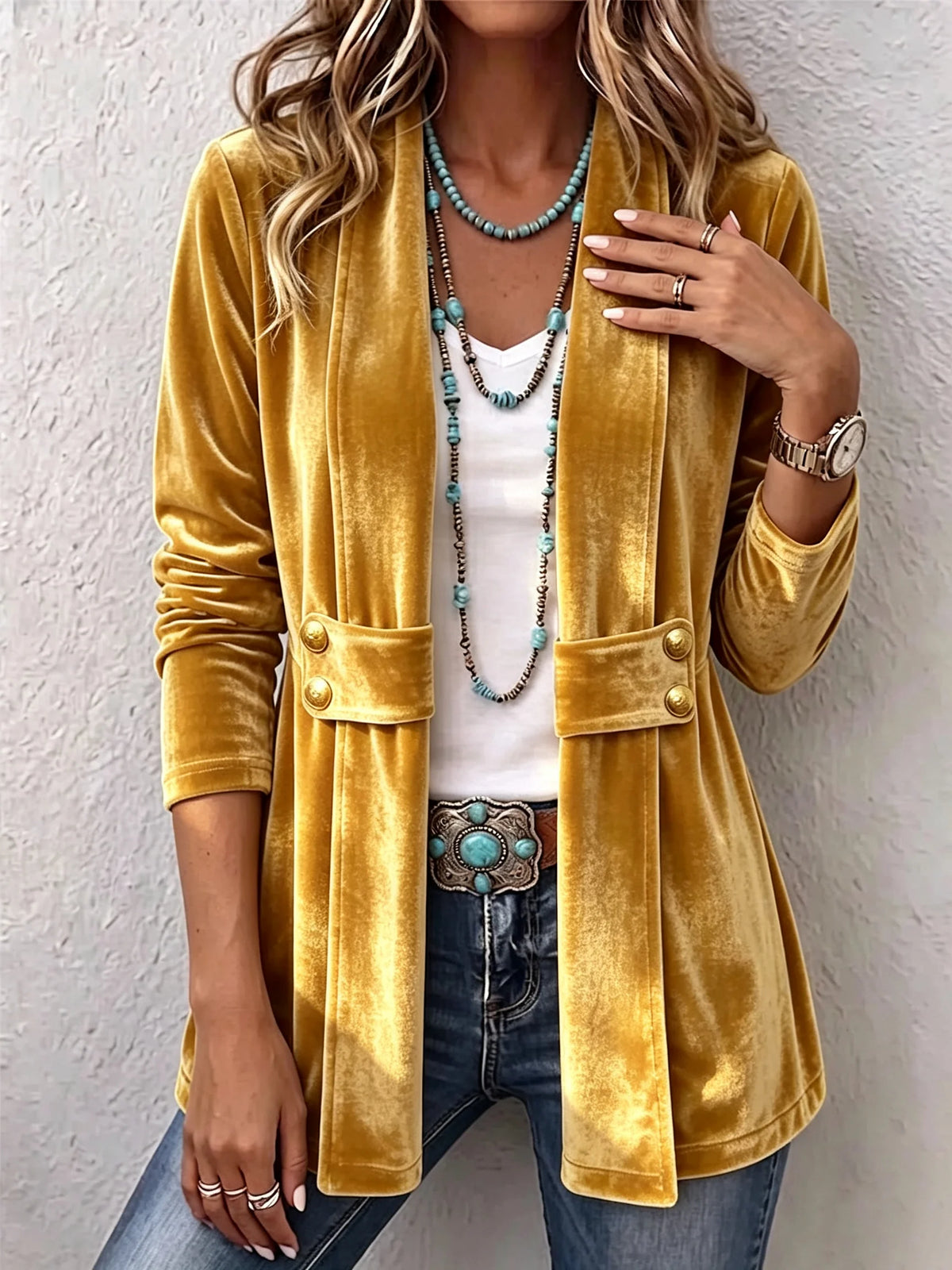 Women's Jacket Soft Plush Open Front Lapel Collar
