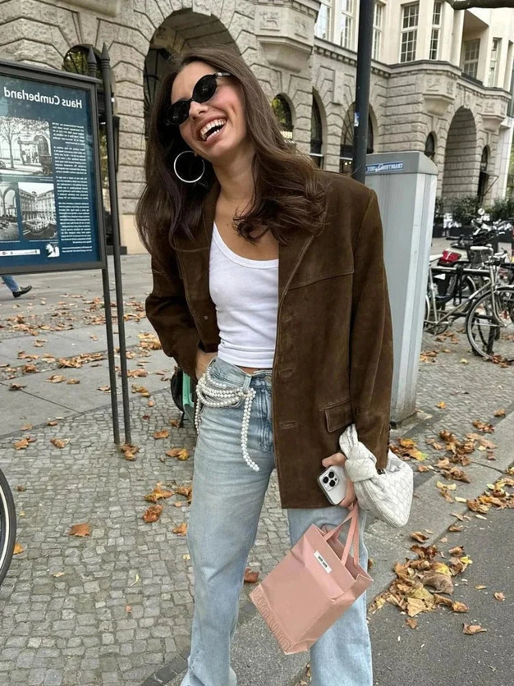 Women's Jacket Suede-Like Polyester & Tailored Lapel