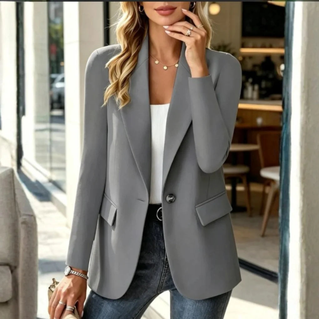 Women's Long Blazer Notched Lapel Single-Button Slightly Tailored Fit