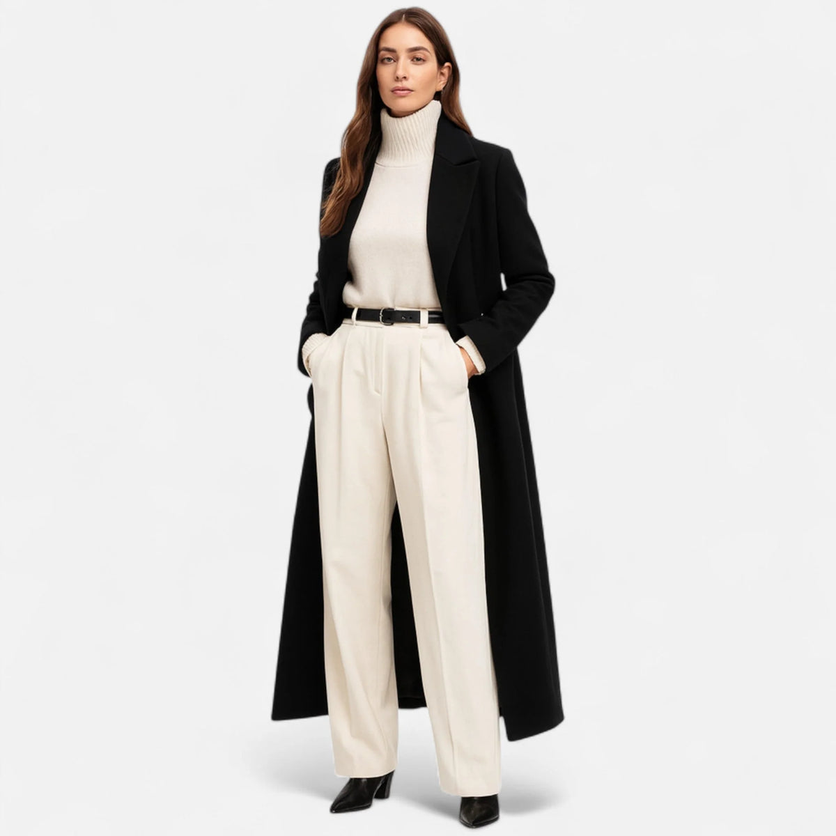 Women's Overcoat Maxi Length Sharp Tailored Black