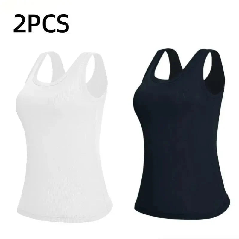 Women's Tank Top Ribbed Seamless Built-In Bra Removable Pads