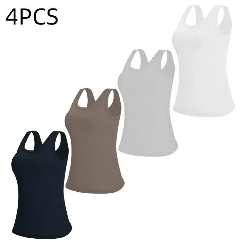Women's Tank Top Ribbed Seamless Built-In Bra Removable Pads