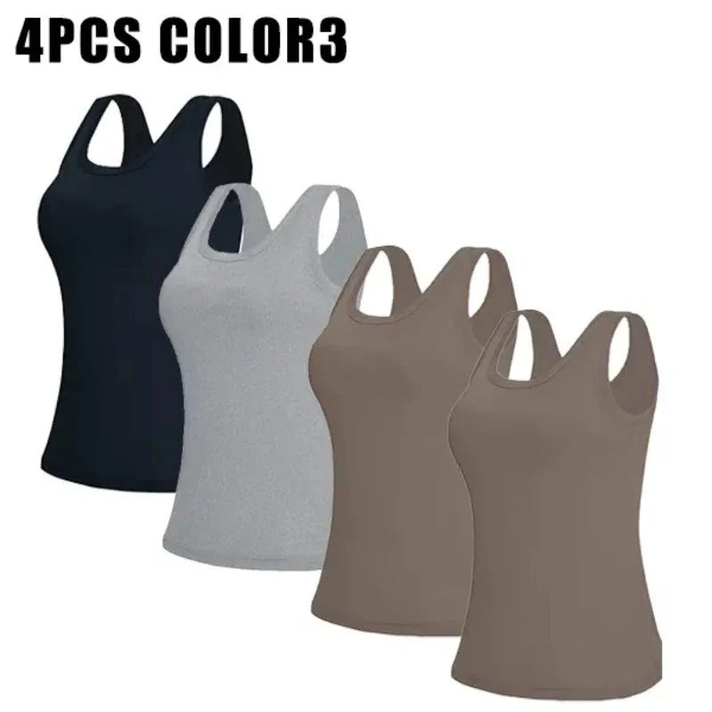 Women's Tank Top Ribbed Seamless Built-In Bra Removable Pads