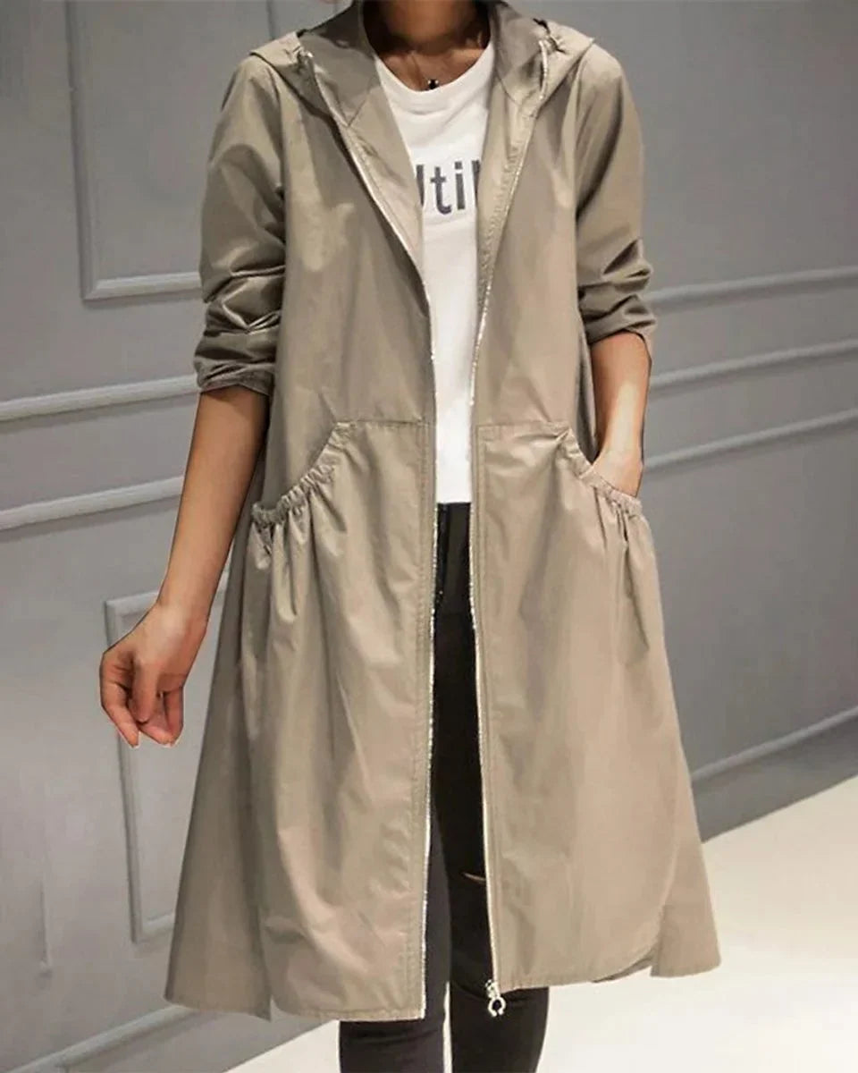 Women's Trench Coat Waterproof Hooded Long