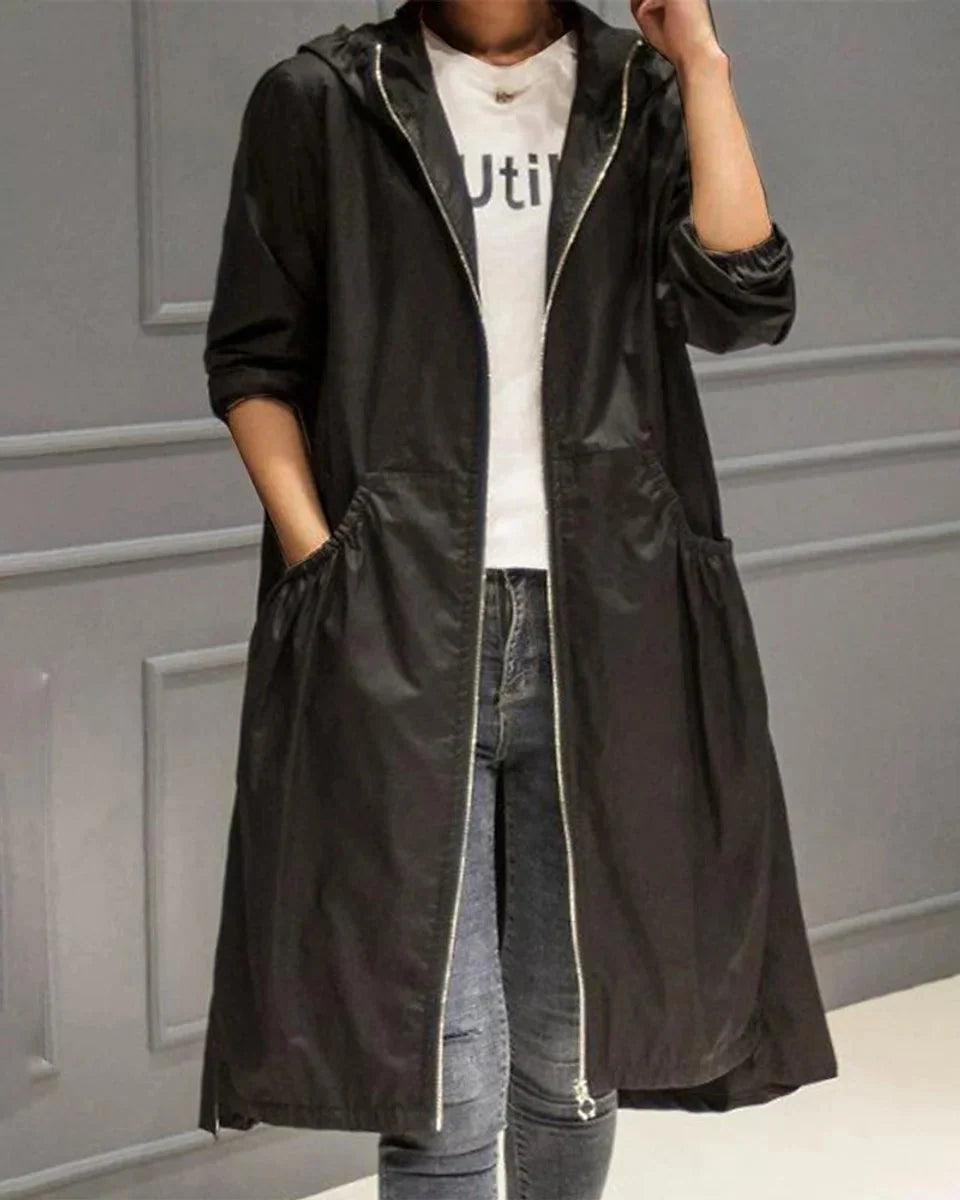 Women's Trench Coat Waterproof Hooded Long
