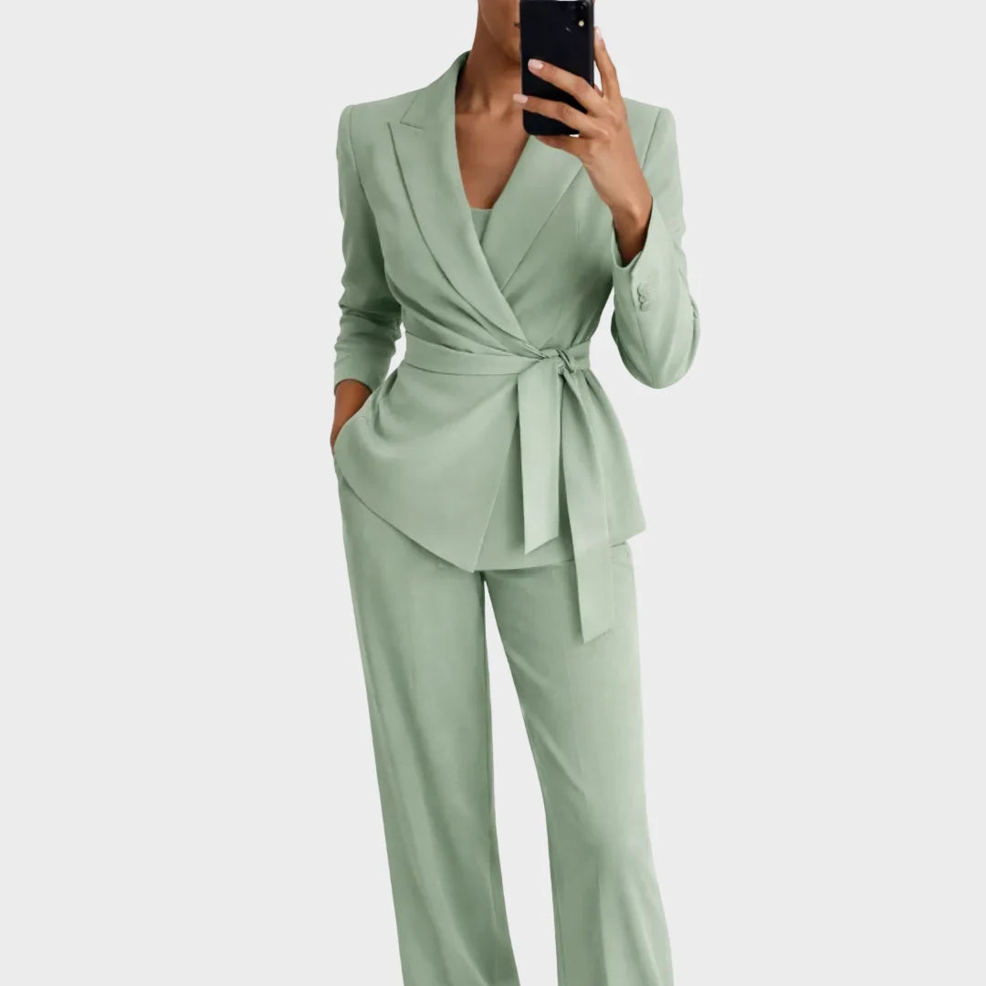Women's Two-Piece Suit Adjustable Tie-Waist Wide-Leg Trousers