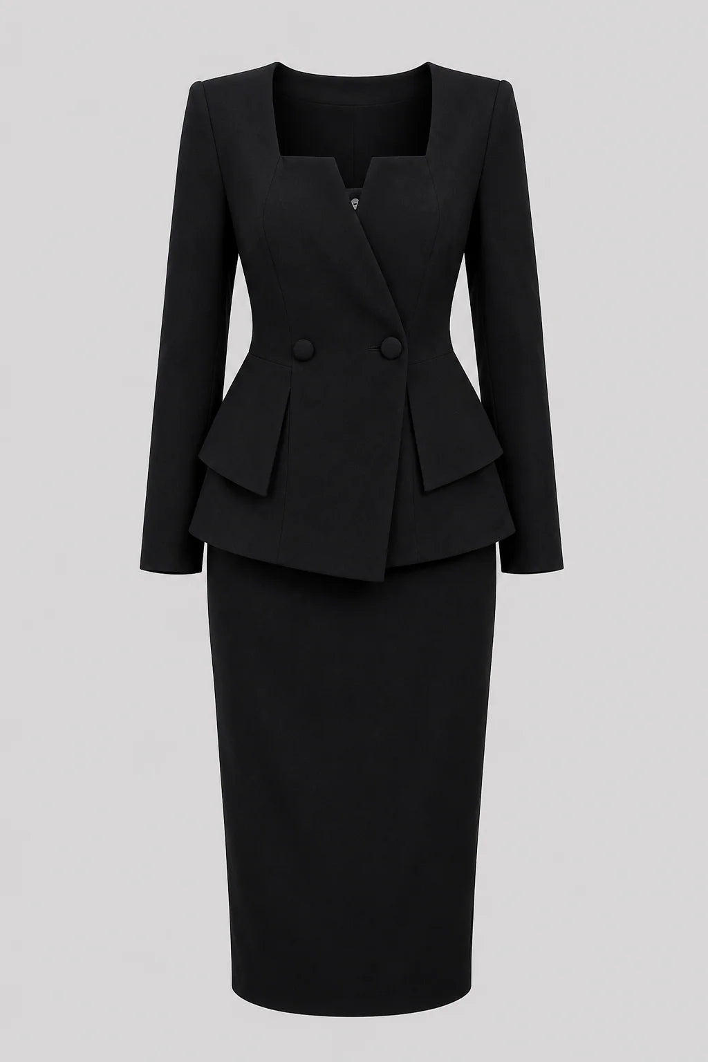 Women's Two-Piece Suit Set Double-Breasted Square Neckline