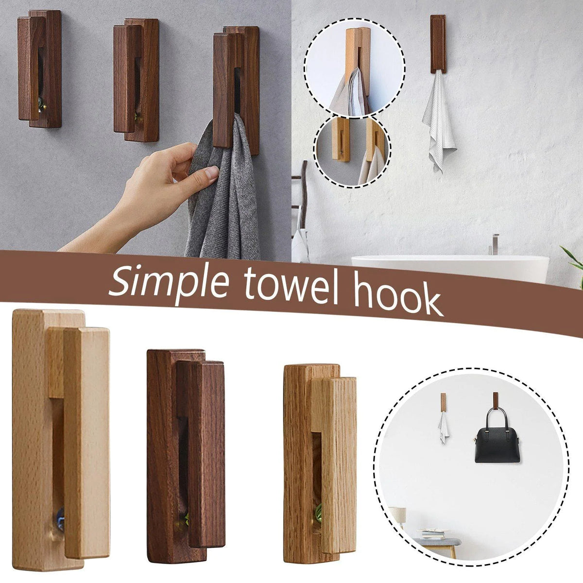 Wood Wall Hook Adhesive-Mount Beechwood or Walnut