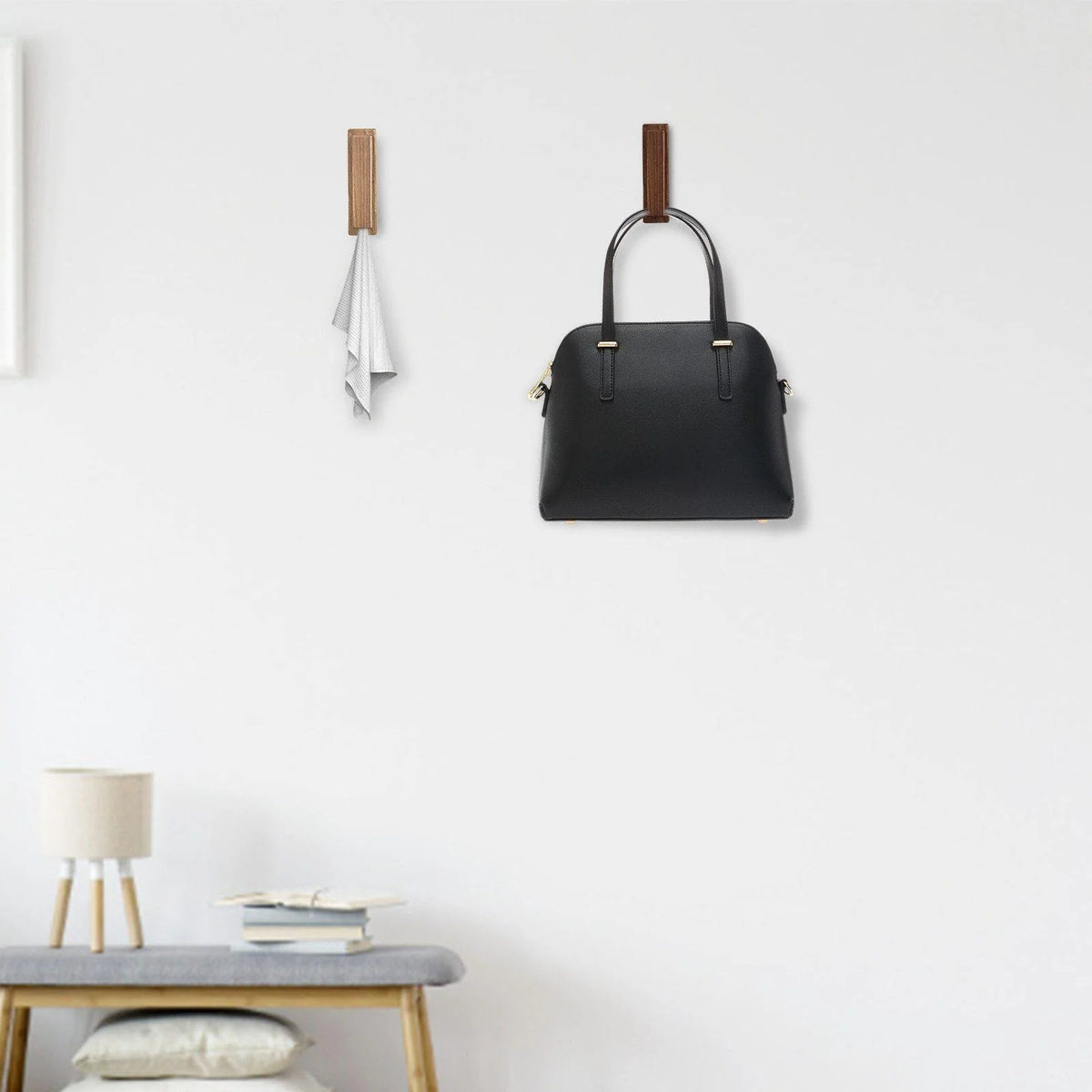 Wood Wall Hook Adhesive-Mount Beechwood or Walnut
