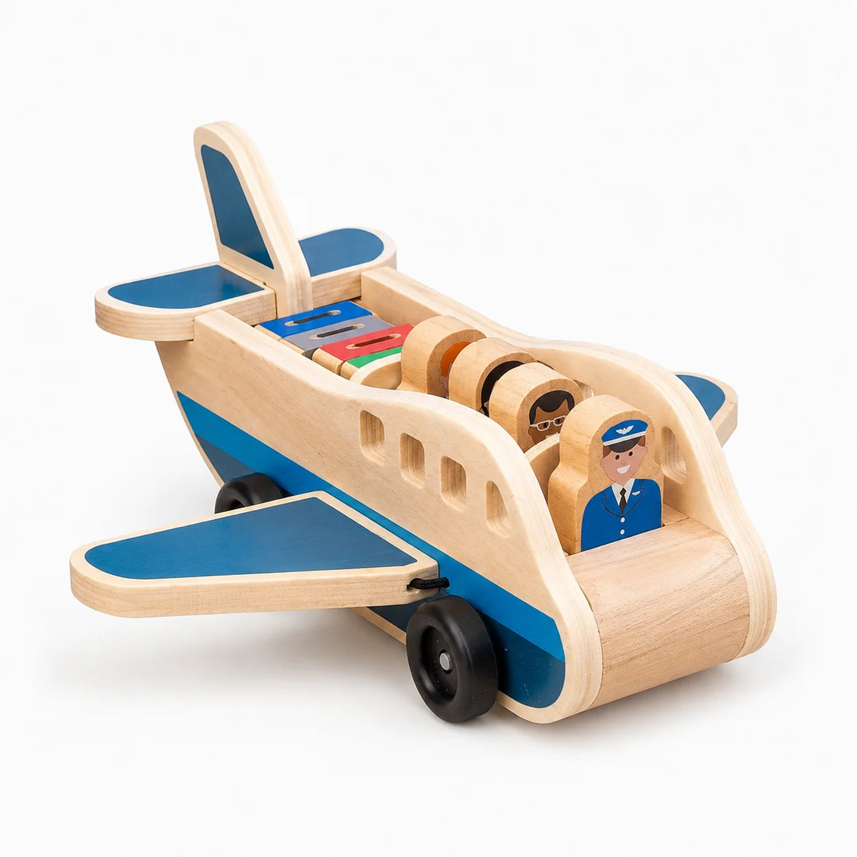 Wooden Airplane Toy Solid Wood Push-Pull With Two Pilots