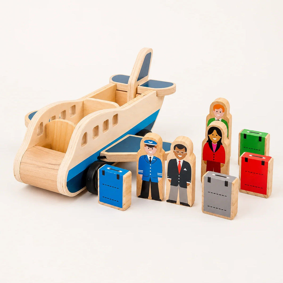 Wooden Airplane Toy Solid Wood Push-Pull With Two Pilots
