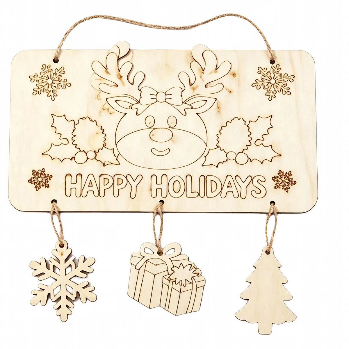 Wooden Christmas Sign Engraved Durable With Hanging String