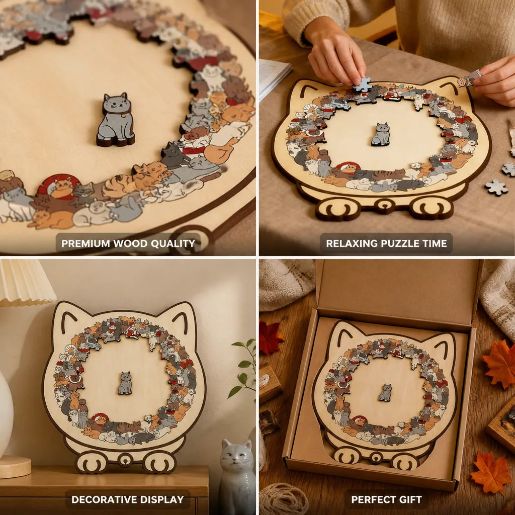 Wooden Puzzle Cat Silhouette Morandi Colors 135 Pieces