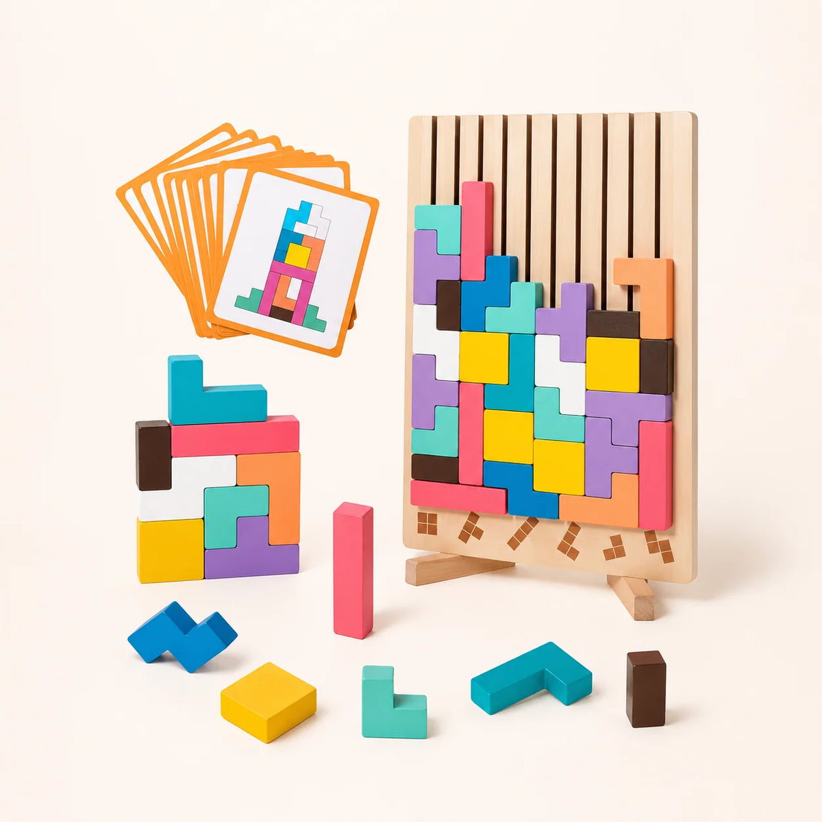 Wooden Puzzle Game 42 Pieces Challenge Cards