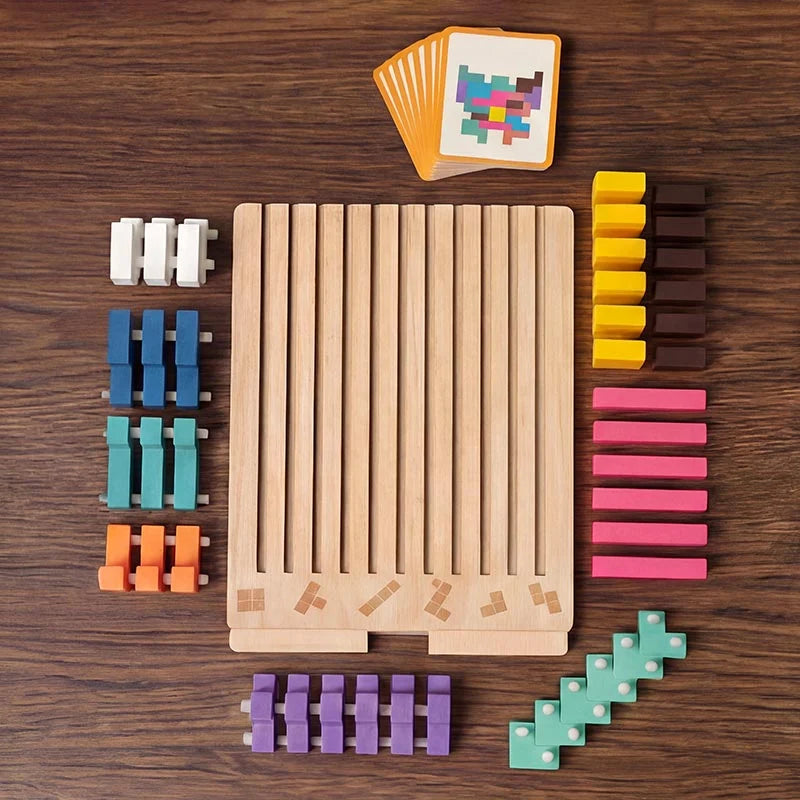 Wooden Puzzle Game 42 Pieces Challenge Cards
