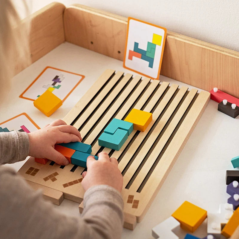 Wooden Puzzle Game 42 Pieces Challenge Cards