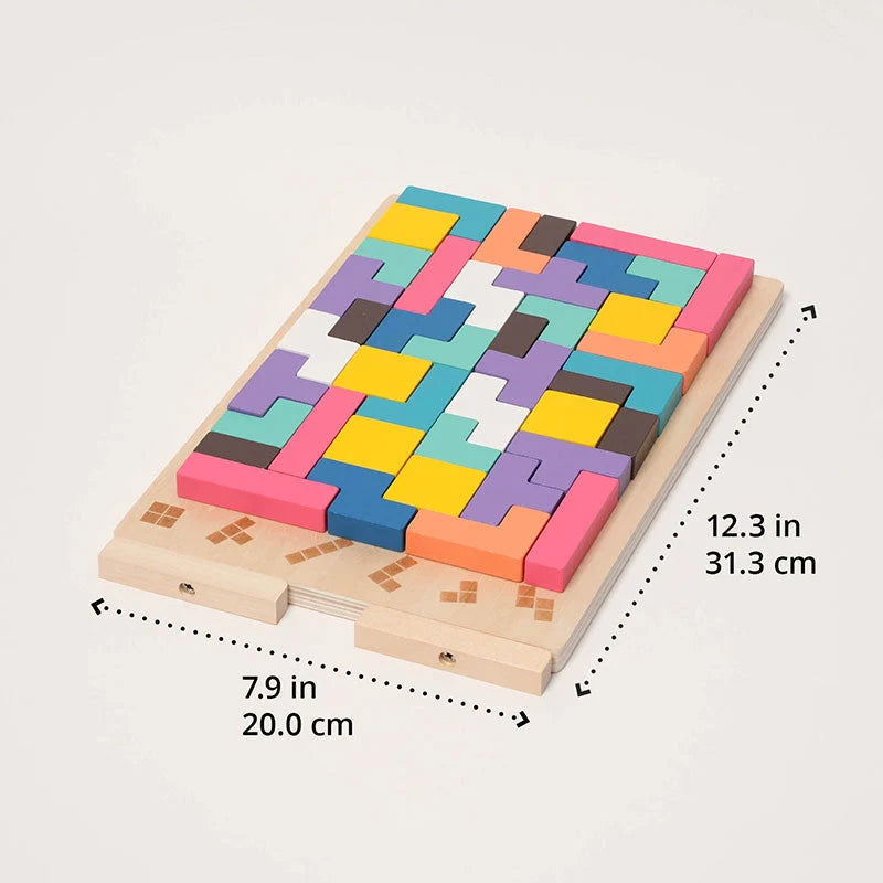 Wooden Puzzle Game 42 Pieces Challenge Cards