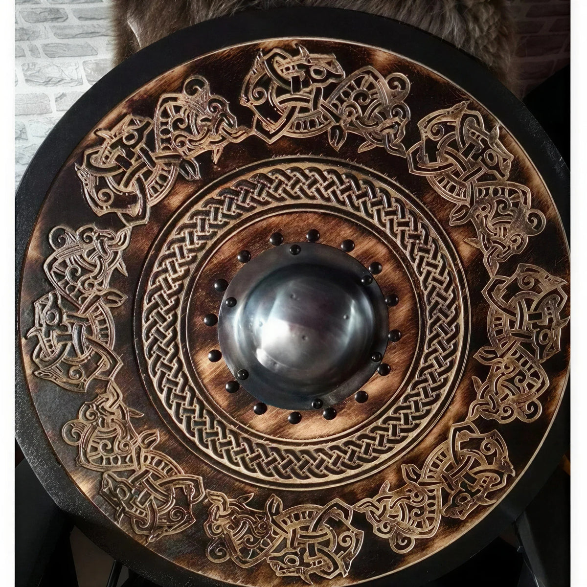 Wooden Shield 12-Inch Battleworn Finish