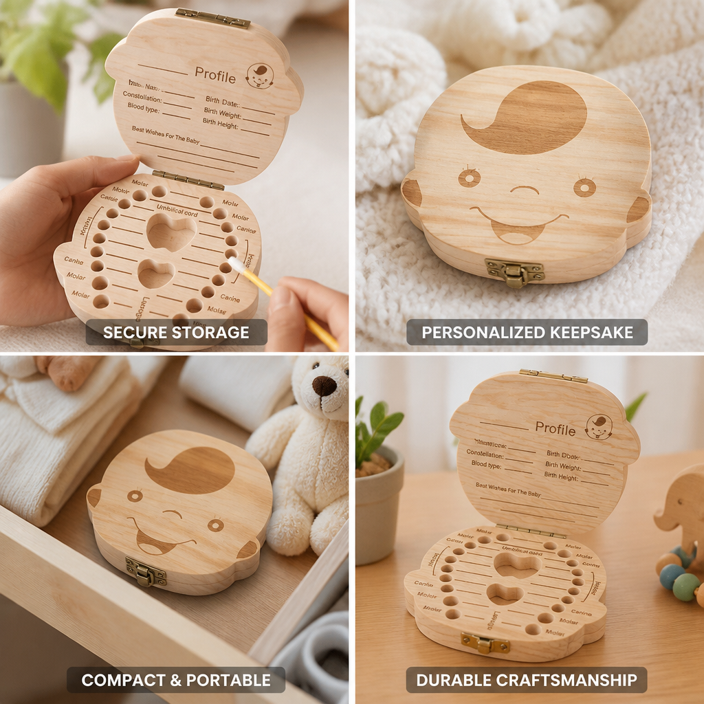 Wooden Tooth Keepsake Box (Fillable Name Panel)