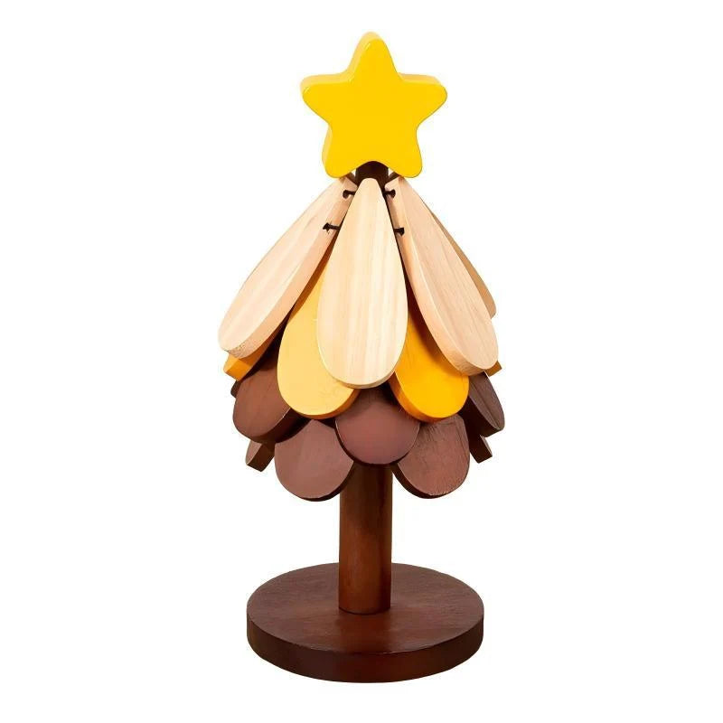 Wooden Tree Figurine Colorful Leaf Design Sustainably Treated Wood