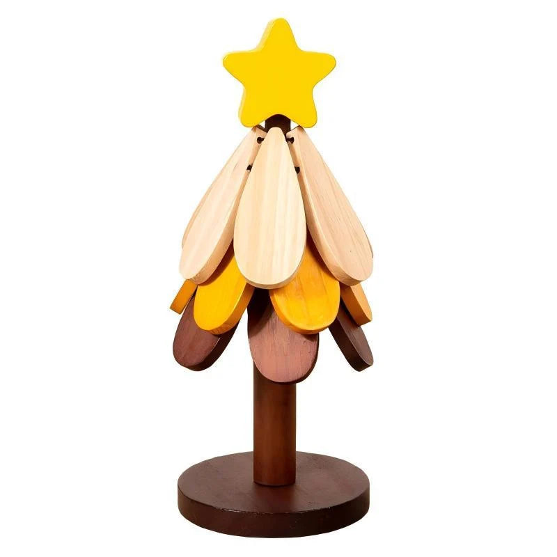 Wooden Tree Figurine Colorful Leaf Design Sustainably Treated Wood