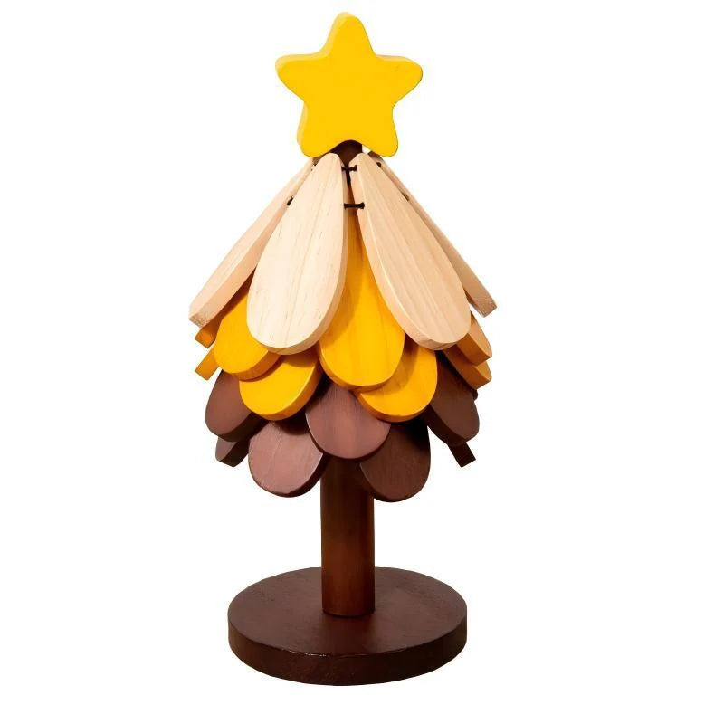 Wooden Tree Figurine Colorful Leaf Design Sustainably Treated Wood