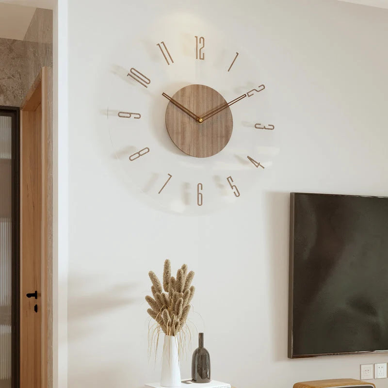 Wooden Wall Clock Silent Battery-Powered Clear Numerals