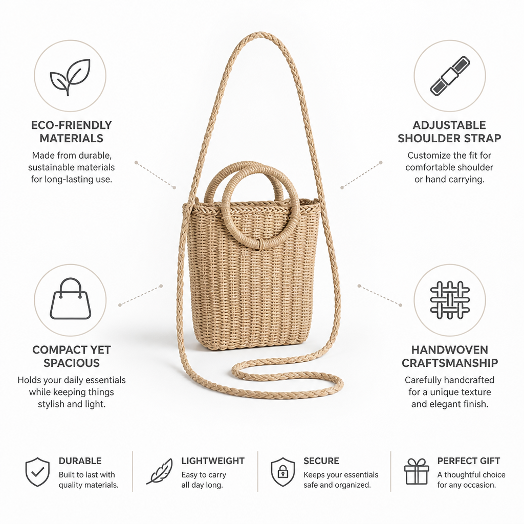 Woven Eco-Friendly Handbag (Round Handle & Adjustable Strap)