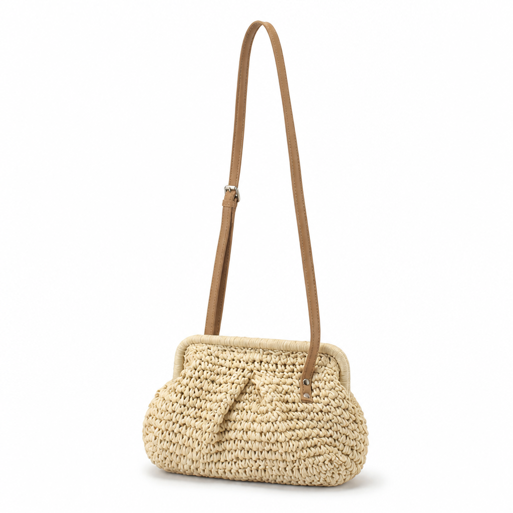 Woven Natural Fiber Adjustable Shoulder Bag