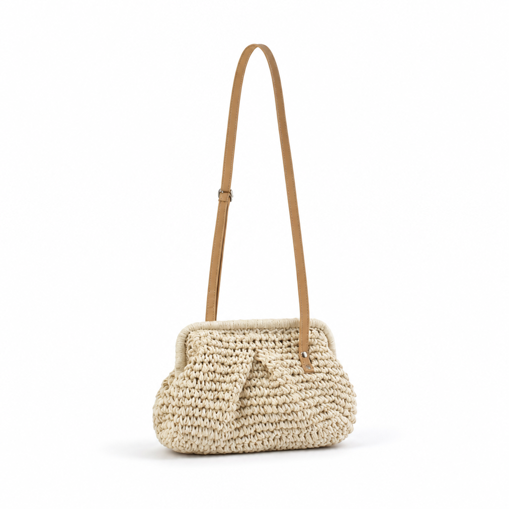 Woven Natural Fiber Adjustable Shoulder Bag