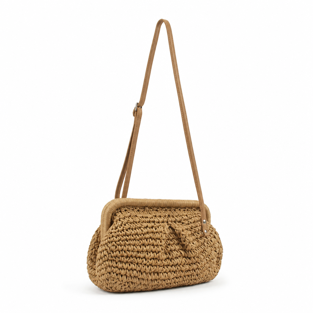 Woven Natural Fiber Adjustable Shoulder Bag