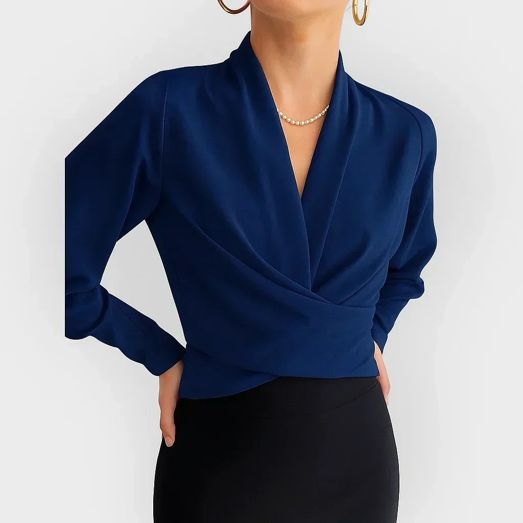 Wrap Blouse Crossover Front Adjustable Side Tie