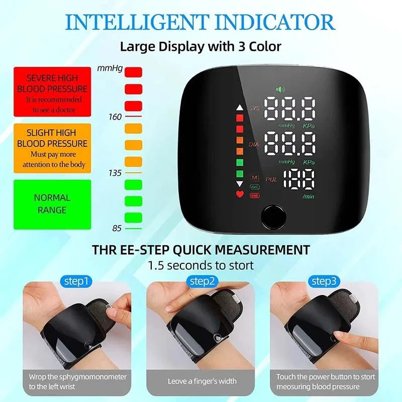 Wrist Blood Pressure Monitor Voice Alerts USB-C Rechargeable