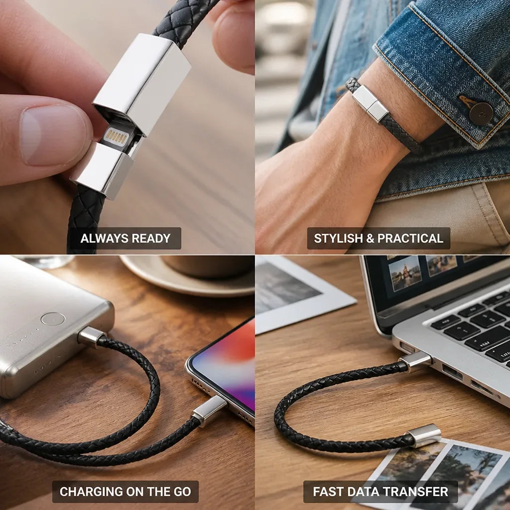 Wristband Charger Lightning & USB-C Woven Leather