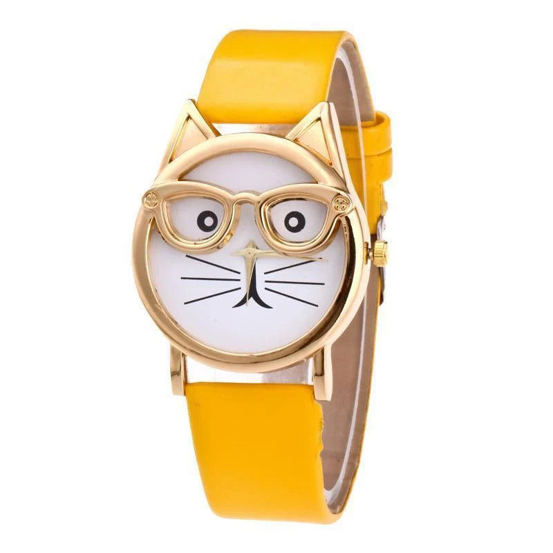 Wristwatch Cat-Shaped Dial Whisker Hands Adjustable Band
