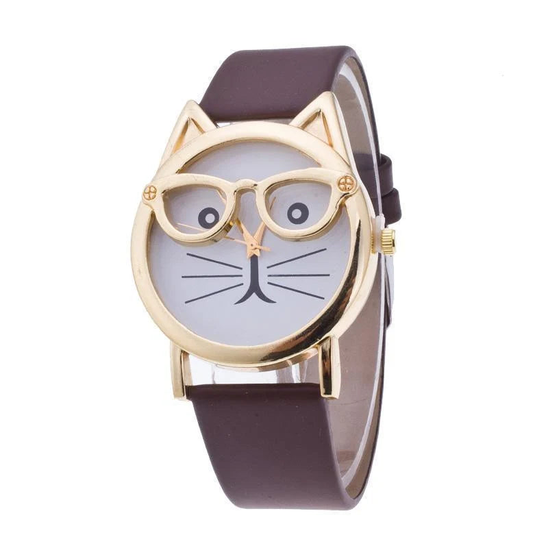 Wristwatch Cat-Shaped Dial Whisker Hands Adjustable Band