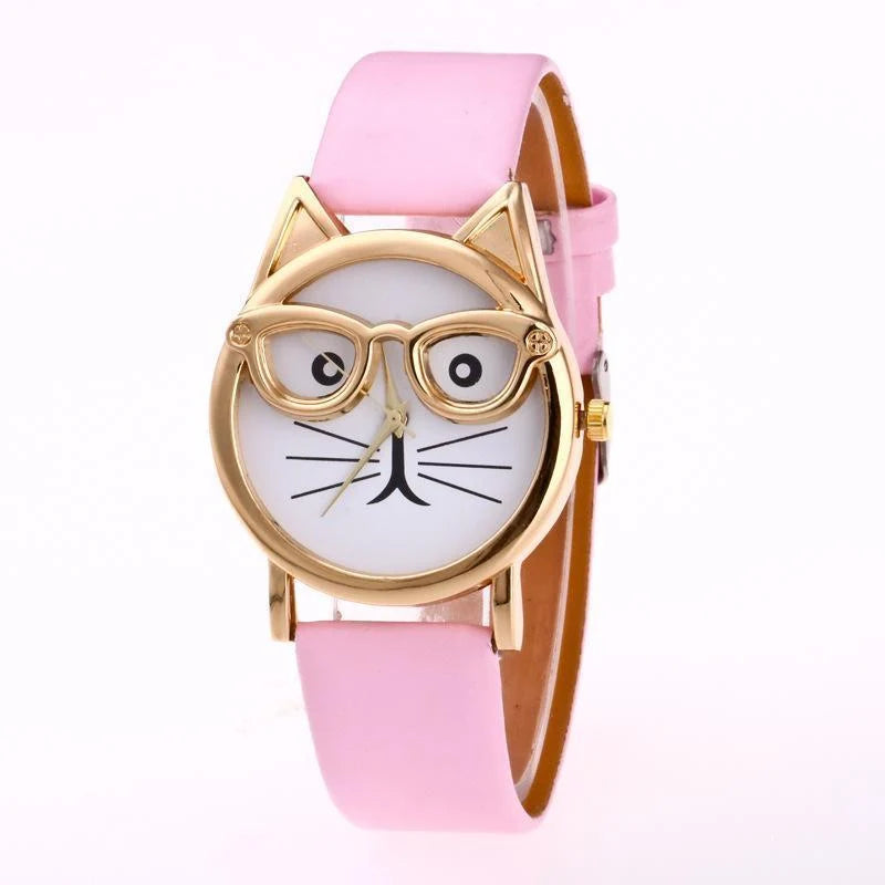 Wristwatch Cat-Shaped Dial Whisker Hands Adjustable Band