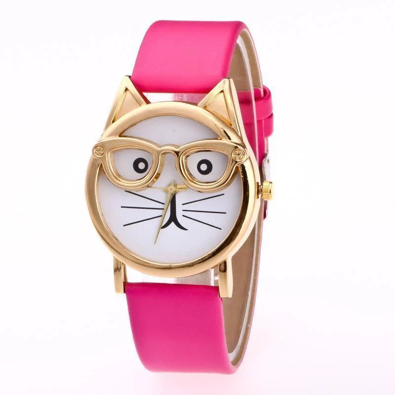 Wristwatch Cat-Shaped Dial Whisker Hands Adjustable Band