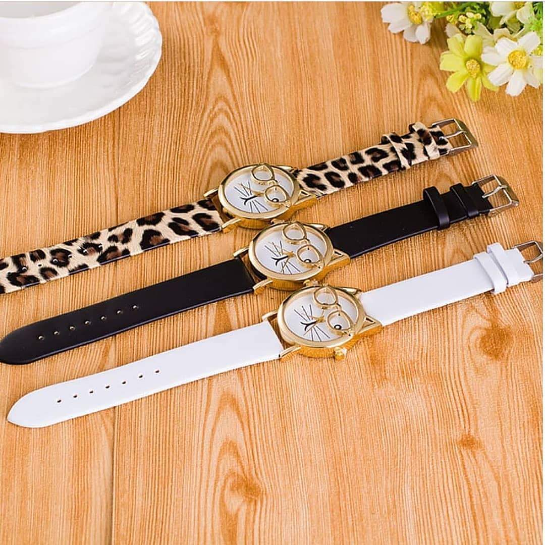 Wristwatch Cat-Shaped Dial Whisker Hands Adjustable Band