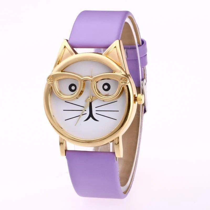 Wristwatch Cat-Shaped Dial Whisker Hands Adjustable Band