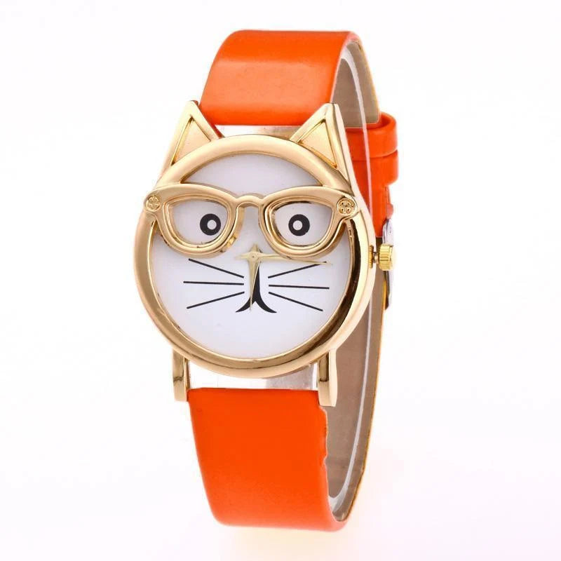 Wristwatch Cat-Shaped Dial Whisker Hands Adjustable Band