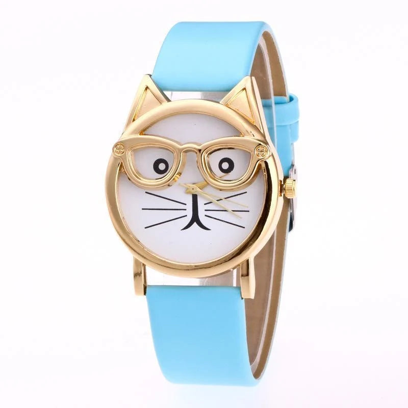 Wristwatch Cat-Shaped Dial Whisker Hands Adjustable Band