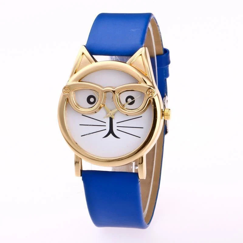 Wristwatch Cat-Shaped Dial Whisker Hands Adjustable Band