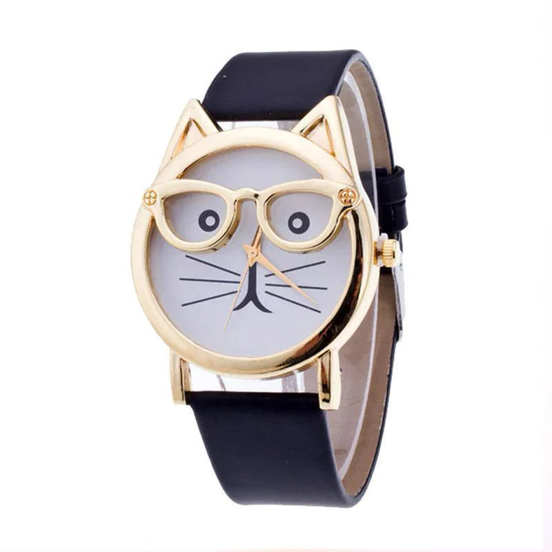 Wristwatch Cat-Shaped Dial Whisker Hands Adjustable Band
