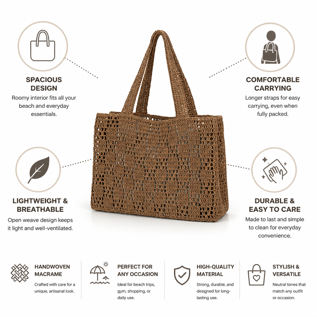 XXL Handwoven Macrame Beach Tote (Long Straps)